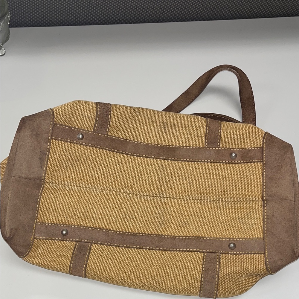 Tommy Bahama Large Tan Burlap and Brown Men's Travel Tote - Picture 3 of 16